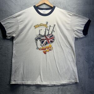 Beer MadDogs‎ British Pub Shirt Mens XL White Navy Ringer Bagpipes Graphic Funny